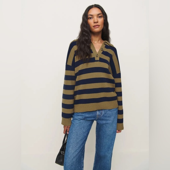 Reformation Brooklyn cotton striped polo sweater NWT XS - Picture 3 of 8